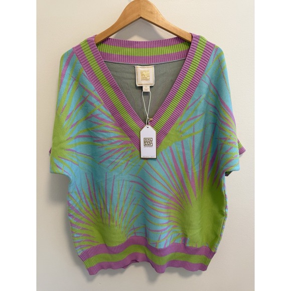 Emily Mccarthy Sweaters - Emily McCarthy Palm Springs Sweater XL NWT Palm Print Resort Coastal Boho